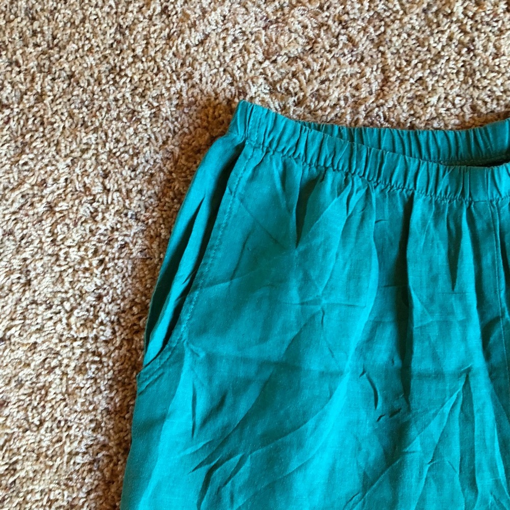 FLAX 100% Linen Pants Rainforest Green Cropped Capri Elastic Waist Size SMALL - Picture 4 of 10